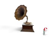 an old gramphone on a stand on a white background