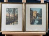 two framed pictures of a river and a bridge