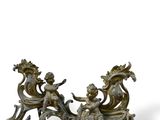 pair of antique bronze figurines of angels on a scroll