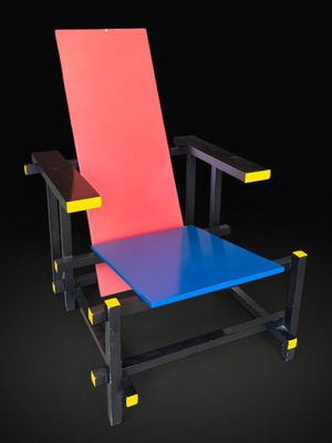 an image of a blue and pink chair on a black background
