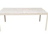 the table is made of marble and has a metal frame