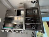 a kitchen with stainless steel cabinets and a window
