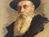 portrait d'un vieil homme portant un chapeau noir et une barbe blanche