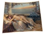 a painting of a naked woman laying on a bed