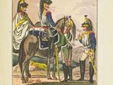 a drawing of a man on a horse with other men
