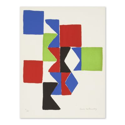 an image of a painting of squares and triangles on a white background