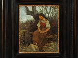 une image d'un tableau représentant une femme assise sur un banc