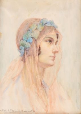 portrait d'une femme portant une coiffe fleurie