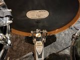 a close up view of a drum set on a stage