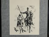 painting of a man on a horse with a spear and a man on a horse with a spear