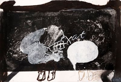 un dessin en noir et blanc représentant un chat avec une bulle de dialogue