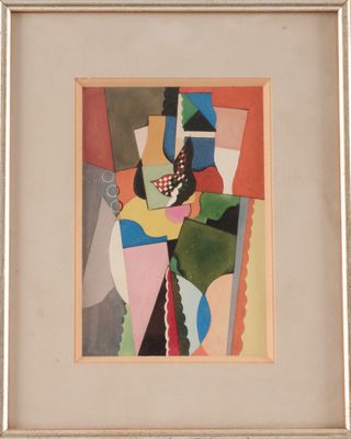 une image représentant un tableau sur lequel figurent un vase et un vase posé sur une table