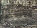 a black and white picture of a painting on the wall