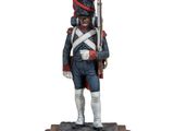 statue d'un petit soldat muni d'un fusil, posée sur un socle en bois