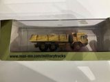 toy army truck in a box on a white surface