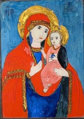 a painting of a woman holding a child in her arms