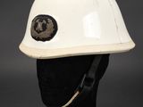 a close up of a white helmet on a mannequin head