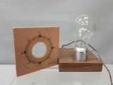 une ampoule posée sur un socle en bois