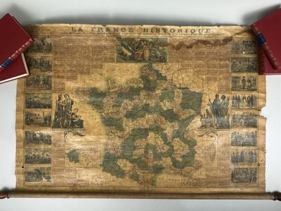 Carte entoilée "La France historique : Carte indiquant les r…