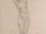 un dessin représentant une femme debout devant un mur blanc