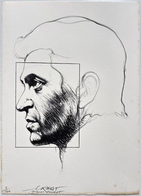une image représentant le dessin du visage d'un homme, avec un carré au milieu