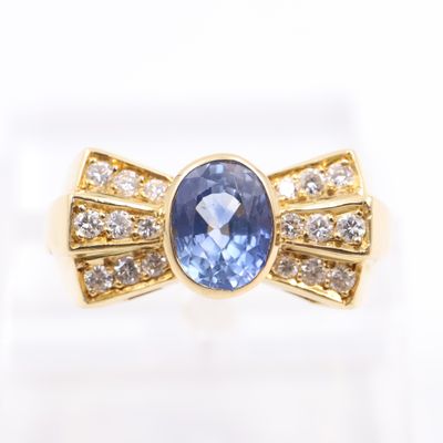 Bague design en or jaune 18K Orne d'un Saphir de Ceylan de …