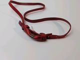 a red leather leash with a metal clasp on it