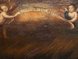 painting of two angels and a dove in a landscape