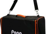 une image représentant un sac noir et orange orné d'un logo