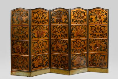 three paneled screen with floral design on a white background