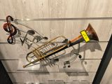 a musical instrument on display in a glass case