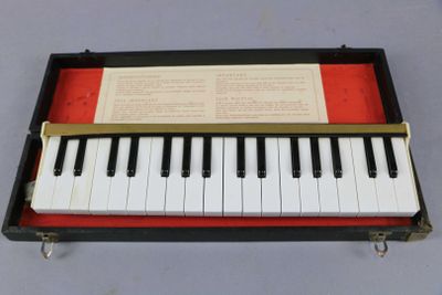 a piano that is sitting in a case on a table