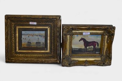 deux tableaux encadrés représentant un cheval et un cheval dans un champ