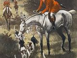 a painting of a man on a horse with a bunch of dogs