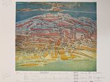 a picture of a drawing of a city on a piece of paper