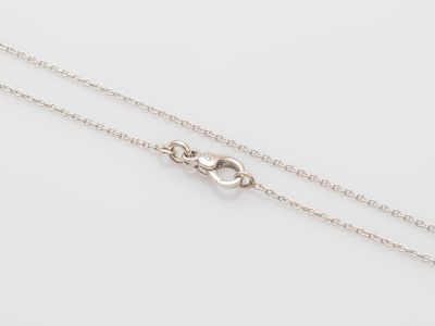 une chaîne en or blanc ornée d'un seul diamant sur fond blanc