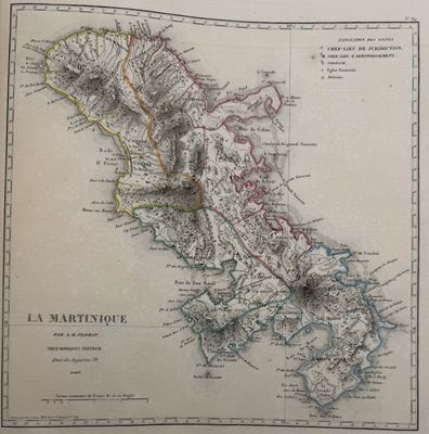 une vieille carte de l'île de la Martinique, en France
