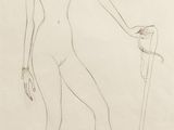 dessin représentant une femme tenant une canne à la main