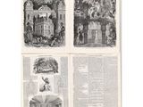 trois pages tirées d'un livre contenant des illustrations de bâtiments et de personnes