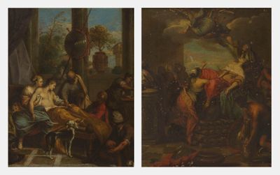 deux tableaux représentant un tableau sur lequel on voit un homme emmené à l'hôpital