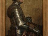 un tableau représentant un homme en armure tenant une épée