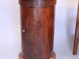 pair of wooden stools with marble top and wooden legs