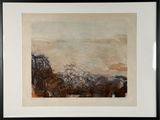 une image représentant un tableau représentant un paysage, dans un cadre noir