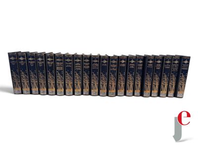 a set of twelve books in blue covers with gold lettering