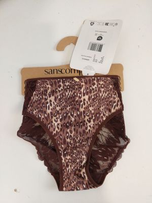 the panties are brown and leopard print with a brown lace trim