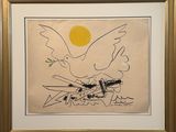 an image of a painting of a bird with a sun in the background