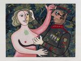 a painting of a man and a woman in military clothing