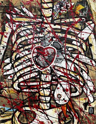 an image of a painting with lots of red paint on it