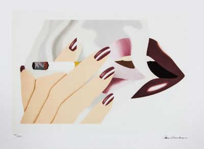 une image représentant un tableau montrant les mains d'une femme, avec du rouge à lèvres et du vernis à ongles