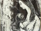dessin d'une femme tenant un bébé dans ses bras